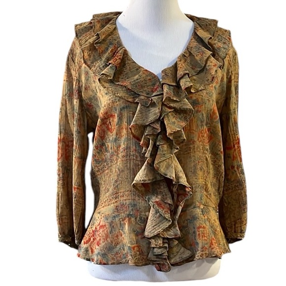 LAUREN JEANS CO RALPH LAUREN RUFFLED FRONT TOP MULTI SIZE SMALL NEW WITH TAGS - Picture 1 of 15